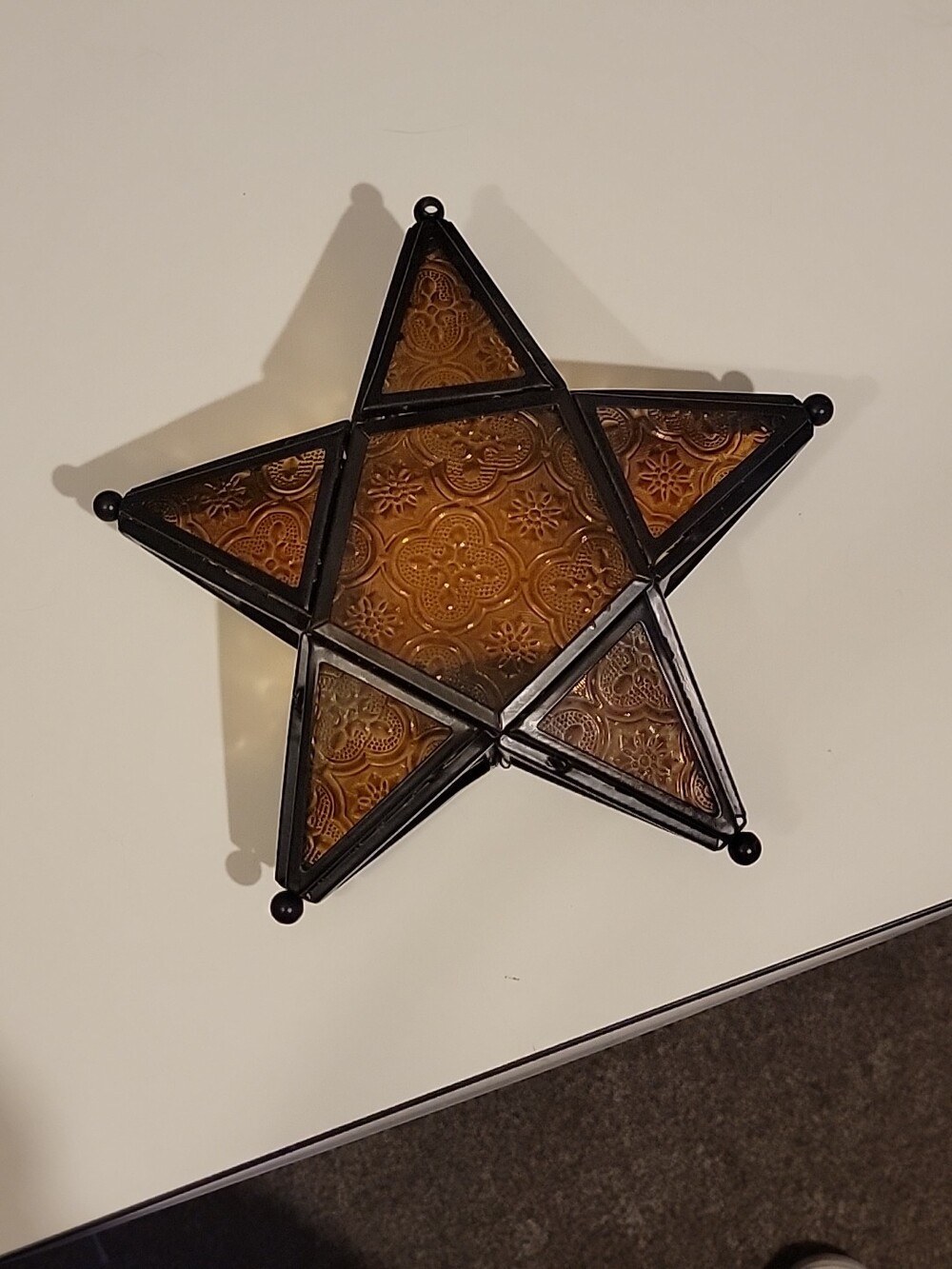 VINTAGE Moravian Star Light Lantern Tea Lite Candle Holder Metal & Glass